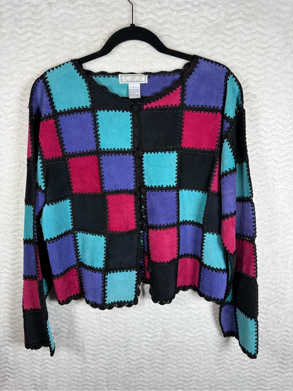 Amazing Leather Block Patchwork in Black, Teal, Purple & Magenta